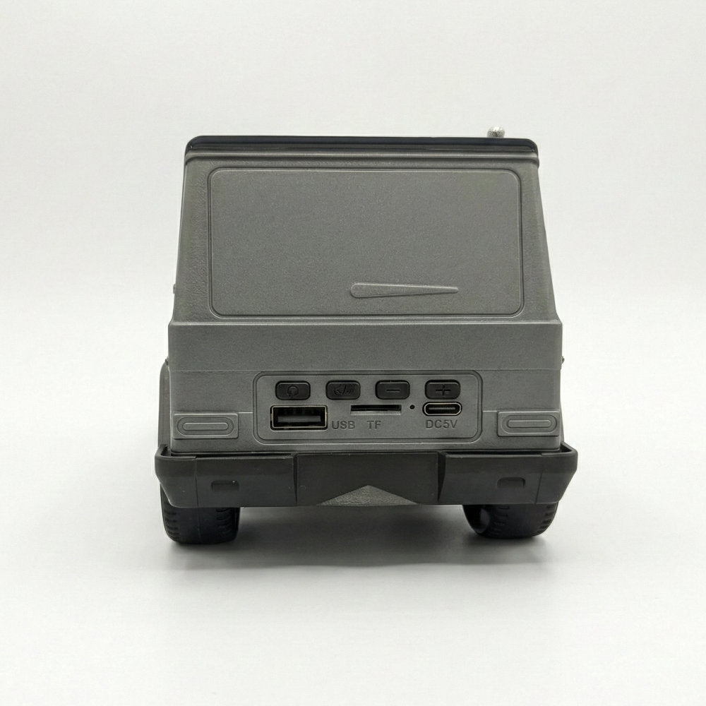 Rugged black Jeep-style Bluetooth speaker with solar charging, H@F GU-188 portable wireless outdoor stereo super bass.
