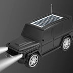 Black luxury SUV Jeep Bluetooth speaker with solar charging and carry strap, H@F HF-F88 portable desk decor.