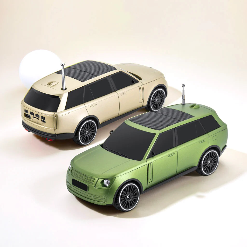 H@F F-119 SUV-style Bluetooth speaker with solar charging and FM radio, super bass portable desk setup accessory.