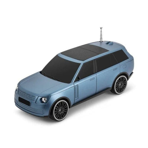 Blue SUV-inspired Bluetooth speaker with solar charging and FM radio, H@F F-119, super bass portable desk decor.