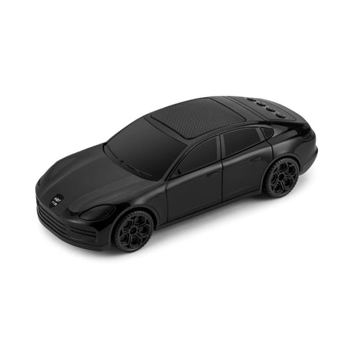 Black grand touring sports car Bluetooth speaker, H@F F-138, portable wireless audio man cave decor.