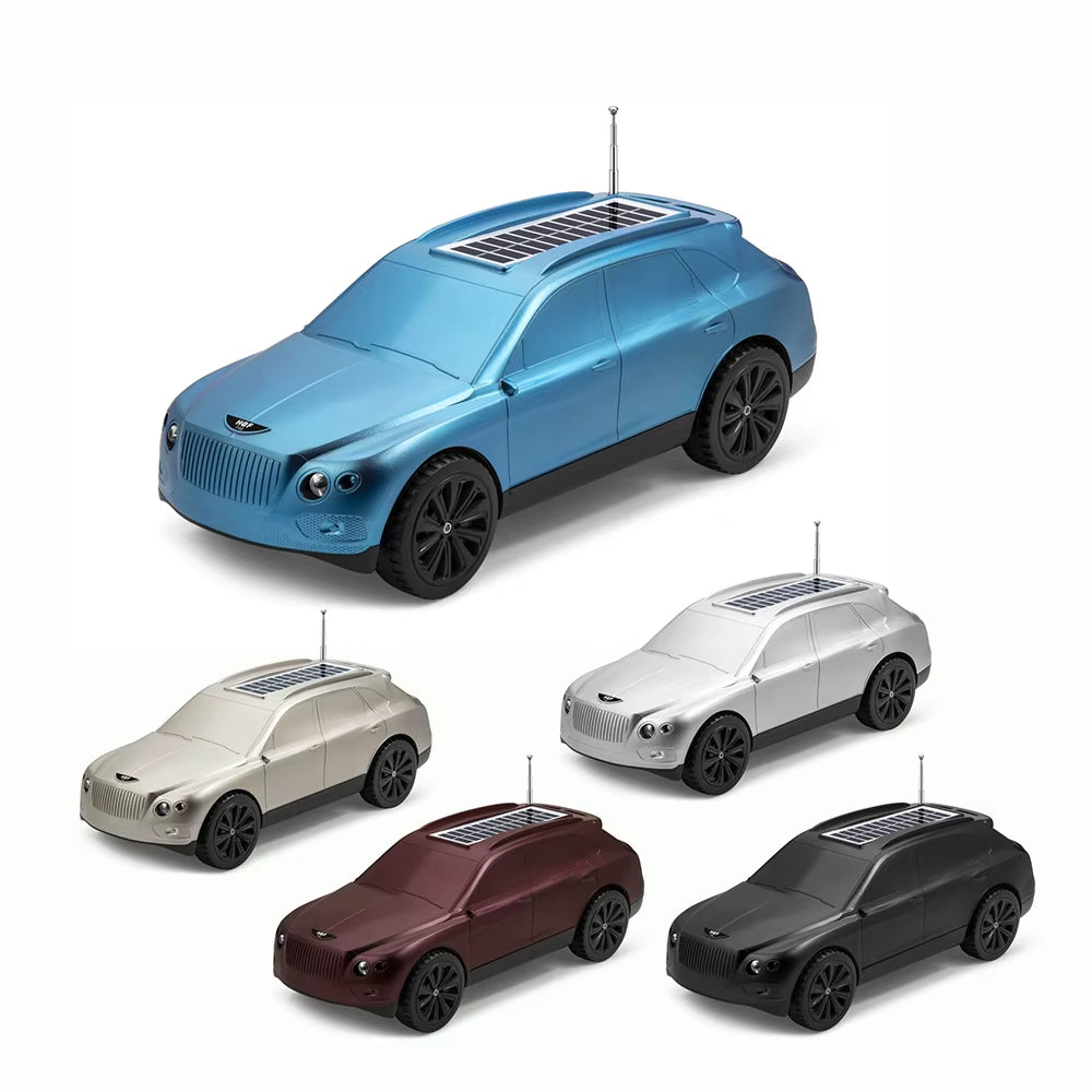 Luxury car-inspired Bluetooth speaker with solar panel charging, H@F F-68, robust stereo bass desk decor.