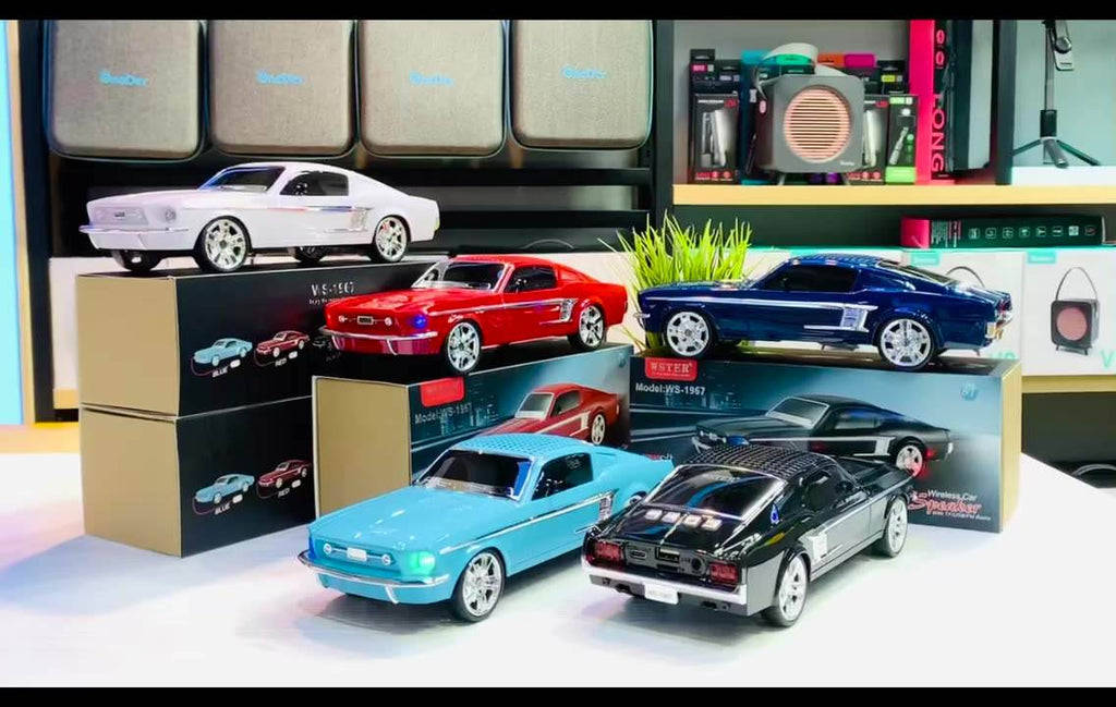 Classic Mustang GT car replica Bluetooth speaker with LED lights, WSTER WS-1967, desk setup accessory gift