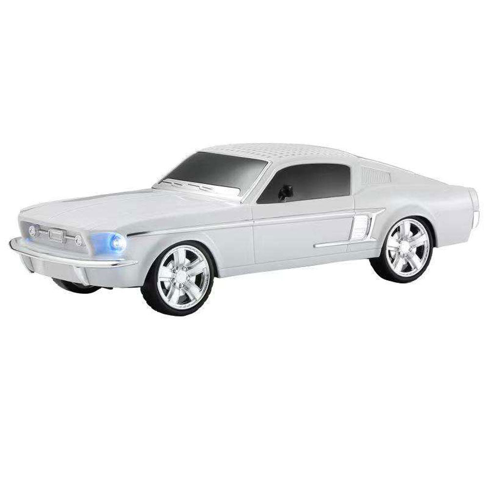 White 1967 Mustang GT classic car Bluetooth speaker, WSTER WS-1967, portable desk setup accessory with LED.