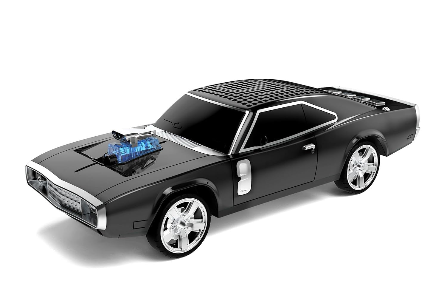 Black retro classic car Bluetooth speaker, WSTER WS-1968, FM radio USB/SD/AUX desk setup accessory.