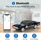 Black retro classic car Bluetooth speaker, WSTER WS-1968, FM radio USB/SD/AUX portable desk setup accessory.