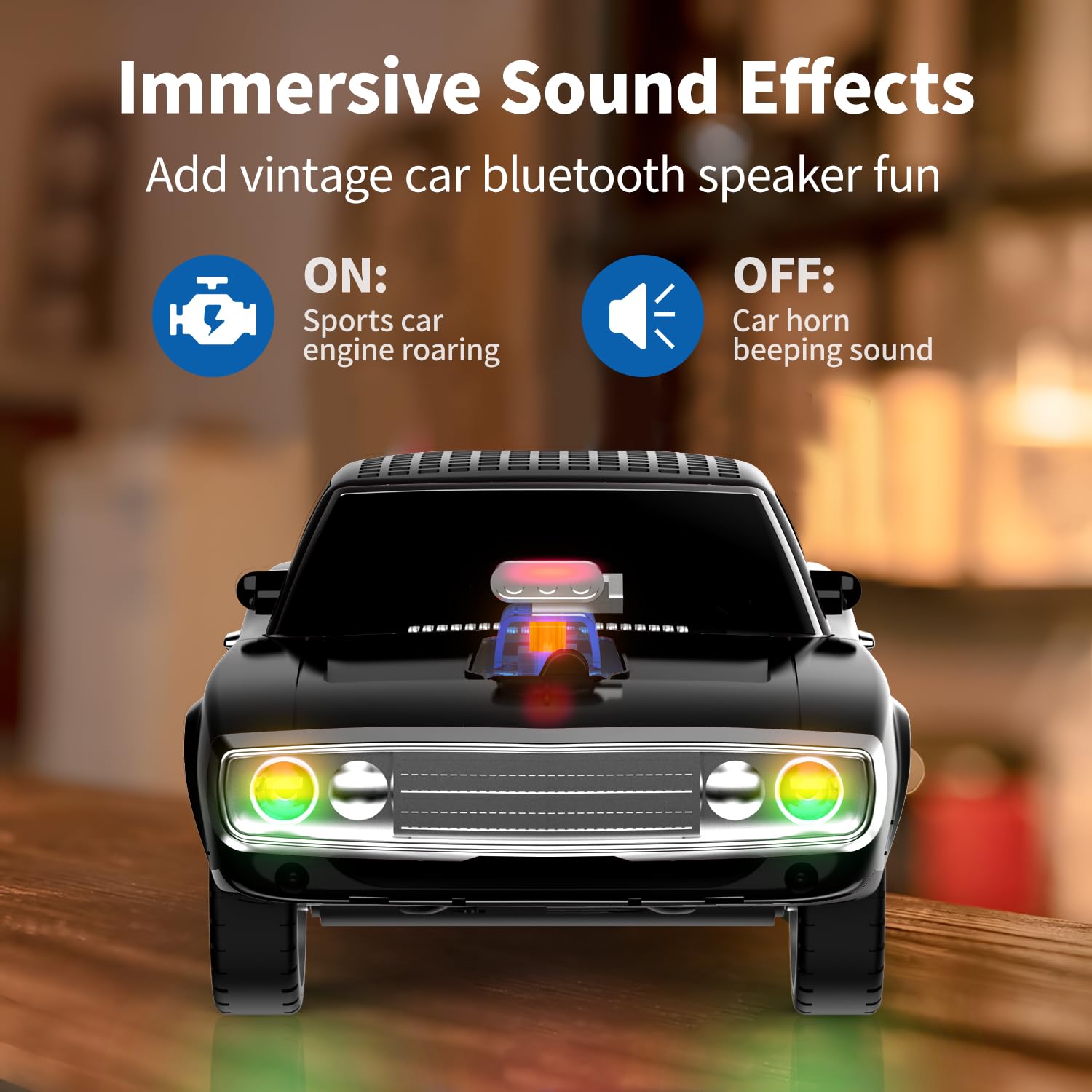 Black retro classic car Bluetooth speaker, WSTER WS-1968 Retro Ride, FM radio USB/SD/AUX desk decor.