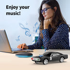 Black retro classic car Bluetooth speaker, WSTER WS-1968, FM radio USB/SD/AUX portable desk setup accessory.