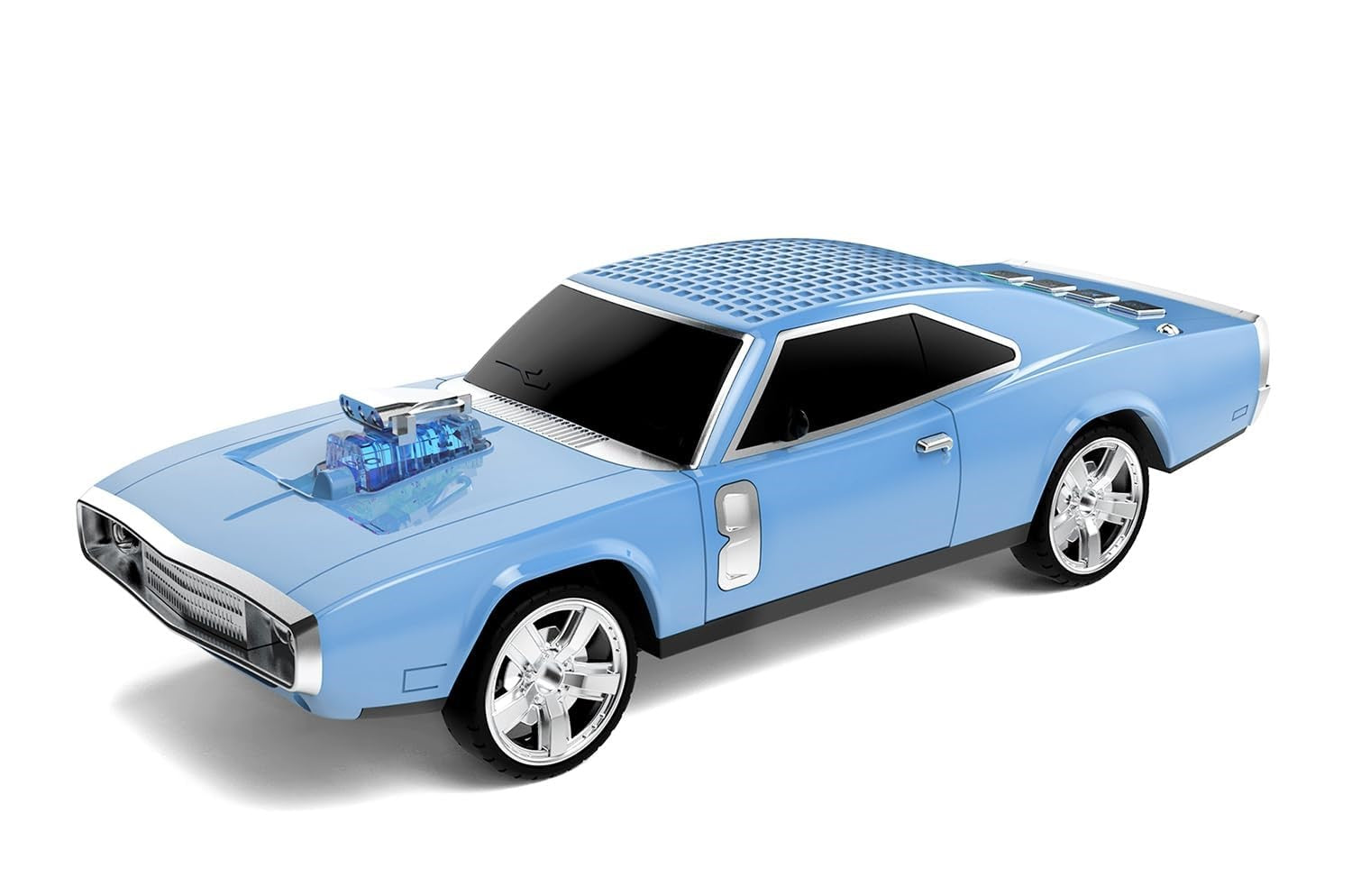Light blue retro classic car Bluetooth speaker, WSTER WS-1968, FM/USB/SD/AUX desk setup accessory.