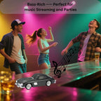 Silver classic roadster car Bluetooth speaker with LED lights, WSTER WS-300SL, portable desk setup accessory.