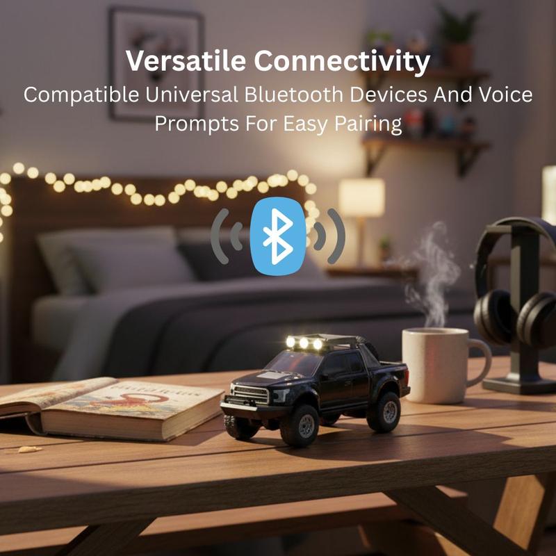 WSTER WS-589 monster truck Bluetooth speaker with LED lights, rugged desk setup accessory for car guys