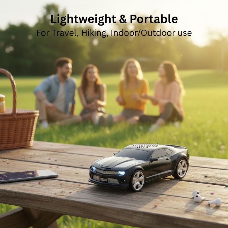 American race car coupe Bluetooth speaker with LED lights, WSTER WS-592, portable desk setup accessory.