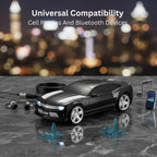 American race car coupe Bluetooth speaker with LED lights, surround sound, WSTER WS-592 desk setup accessory.