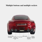 Modern compact car Bluetooth speaker with LED lights, WSTER WS-593, portable wireless audio desk decor.