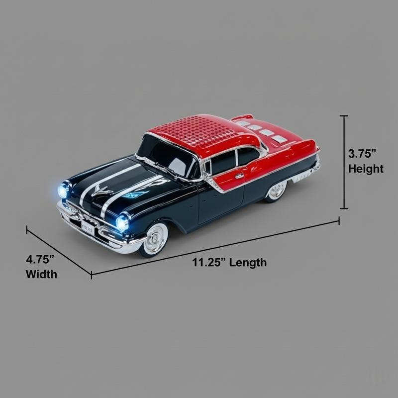 1958 Chevy-inspired vintage car Bluetooth speaker with LED headlights, WSTER WS-598, retro desk decor gift.