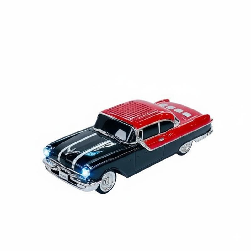 Black 1958 Chevy-inspired vintage car Bluetooth speaker with LED lights, WSTER WS-598 retro desk accessory