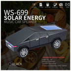 Black cybercar Bluetooth speaker with solar charging, LED lights and FM radio, WSTER WS-699 desk decor.