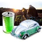 Green Beetle-style taxi car Bluetooth speaker, WSTER WS-1937, classic car replica desk setup accessory.