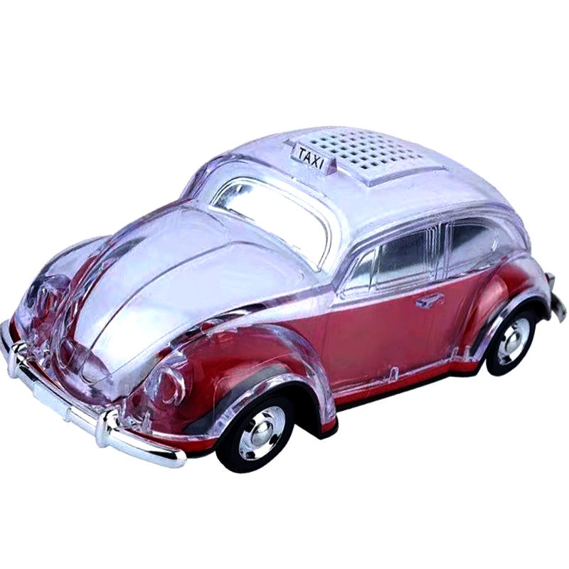 Red Beetle-style taxi car Bluetooth speaker, WSTER WS-1937, classic car replica desk accessory gift.
