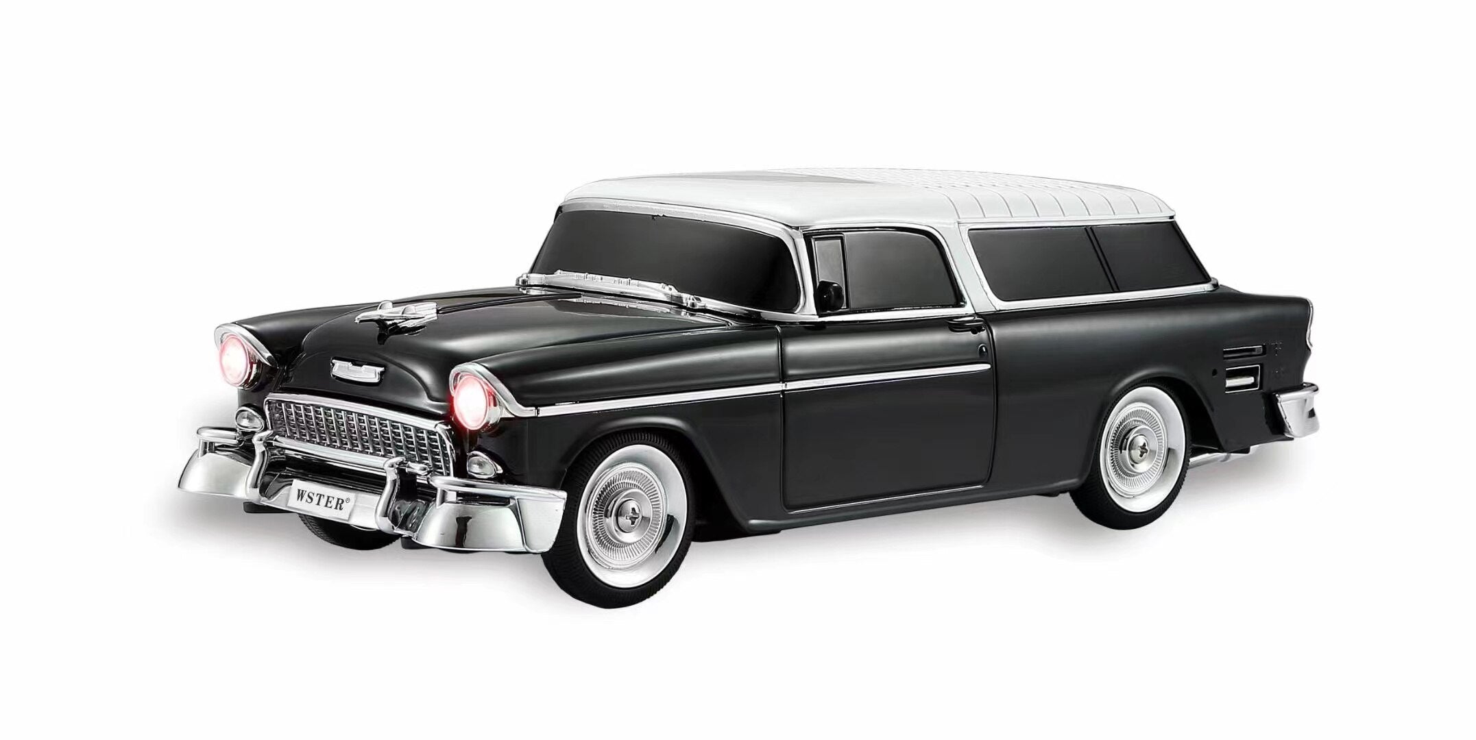 Black 1955 vintage vinyl roof car Bluetooth speaker with LED headlights, WSTER WS-1955 retro desk decor