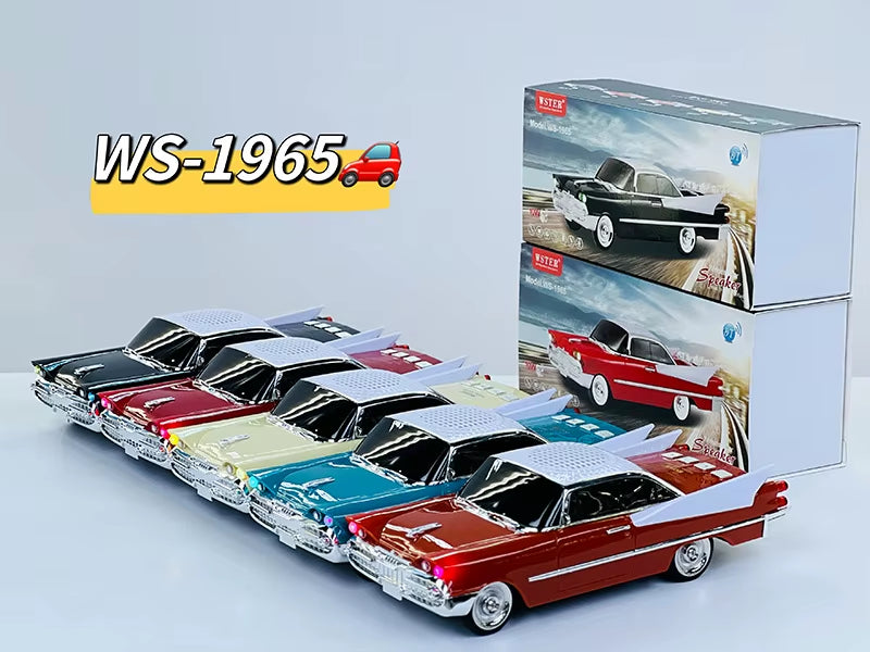 Retro classic car shaped Bluetooth speaker with LED lights and FM radio, WSTER WS-1965 desk setup accessory