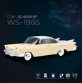 Beige 1965 retro classic car Bluetooth speaker with LED lights, FM radio and USB-C, WSTER WS-1965 desk decor.