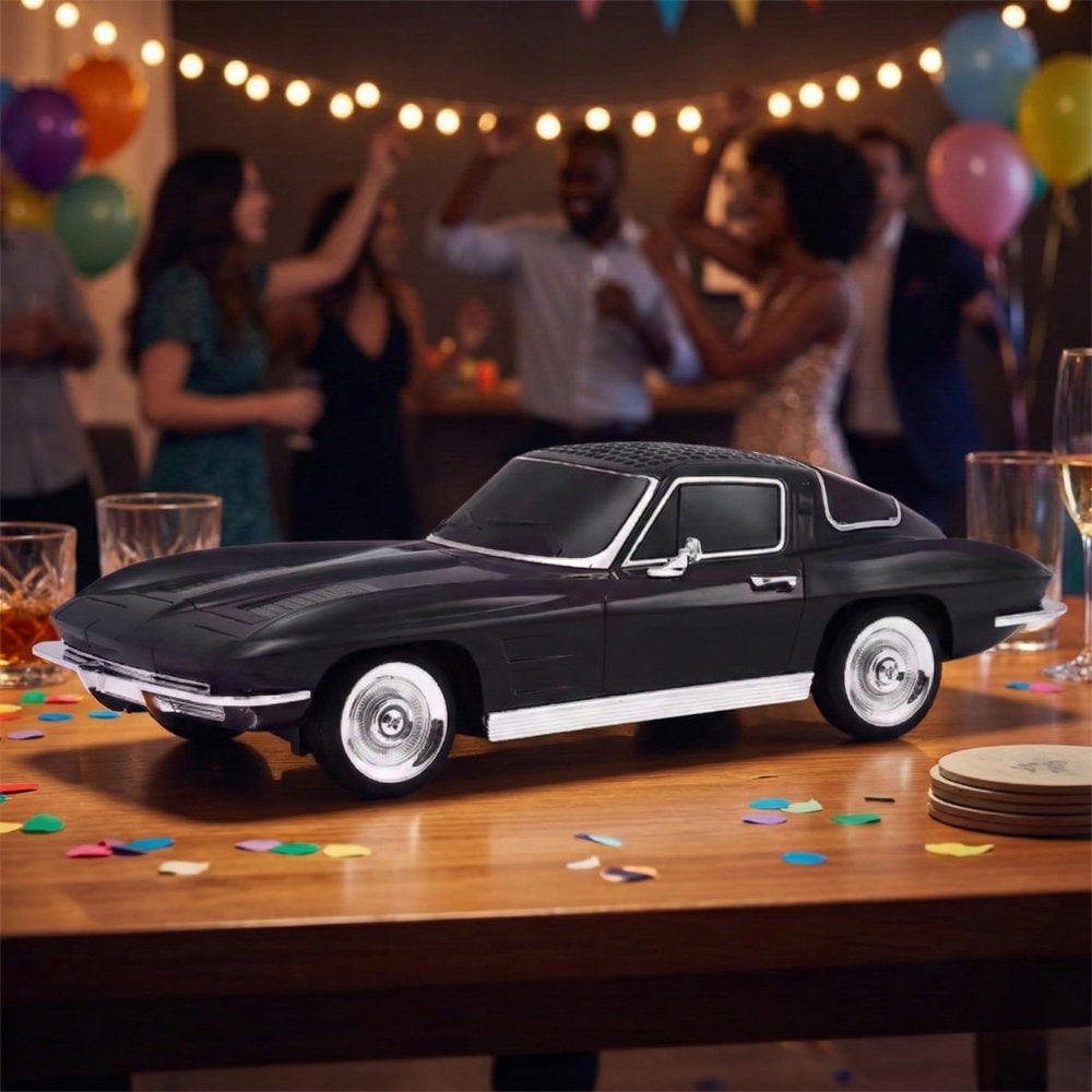 1969 classic retro car Bluetooth speaker with moving wheels, LED headlights, FM radio, USB-C, WSTER WS-1969