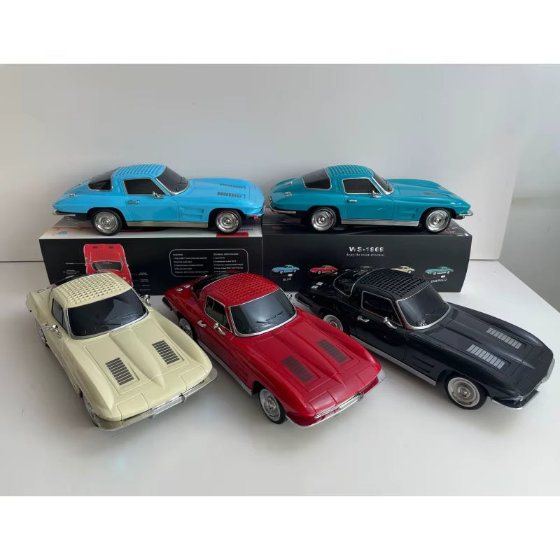 1969 retro classic car Bluetooth speaker with moving wheels, LED lights, FM radio, USB-C, WSTER WS-1969