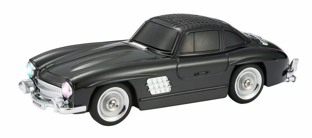 Black classic roadster Bluetooth speaker with LED lights, WSTER WS-300SL, portable desk setup accessory.