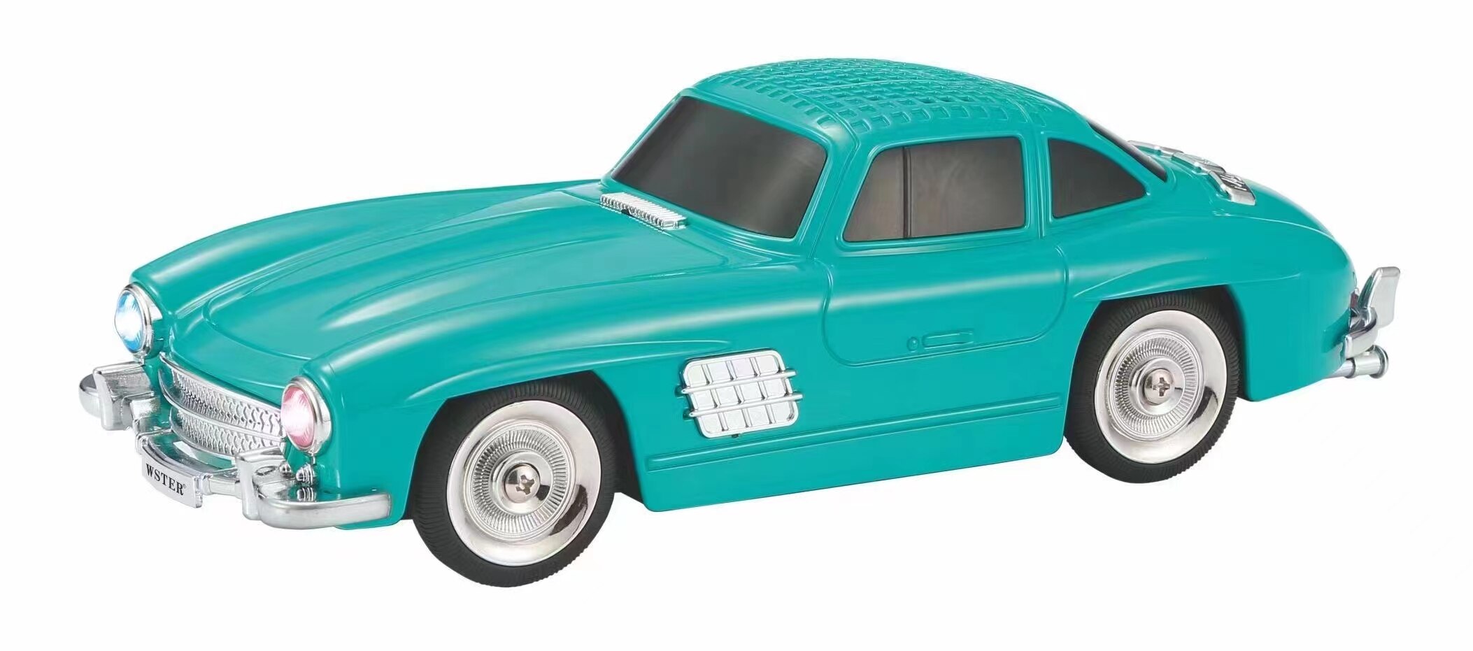 Blue classic roadster car Bluetooth speaker with LED lights, WSTER WS-300SL, desk setup accessory gift.