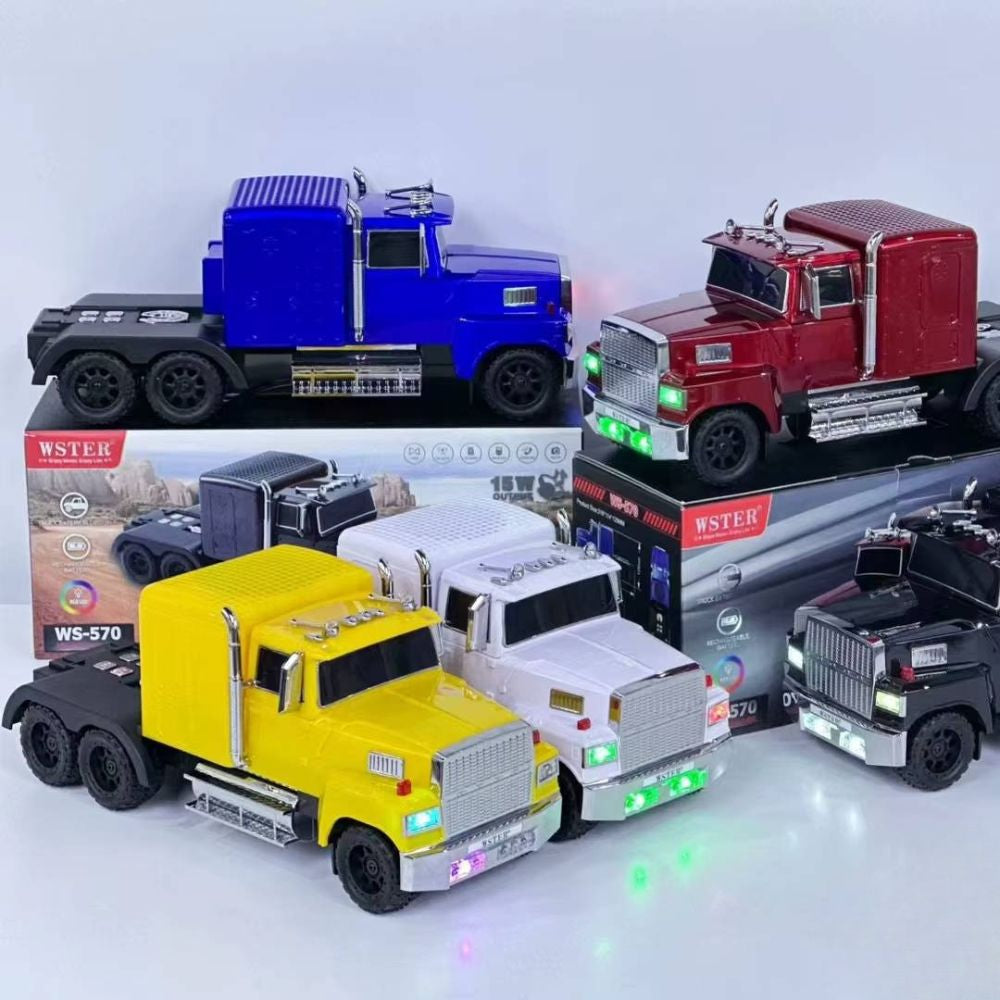 WSTER WS-570 semi truck Bluetooth speaker with LED lights, loud sound and FM radio, man cave desk decor.