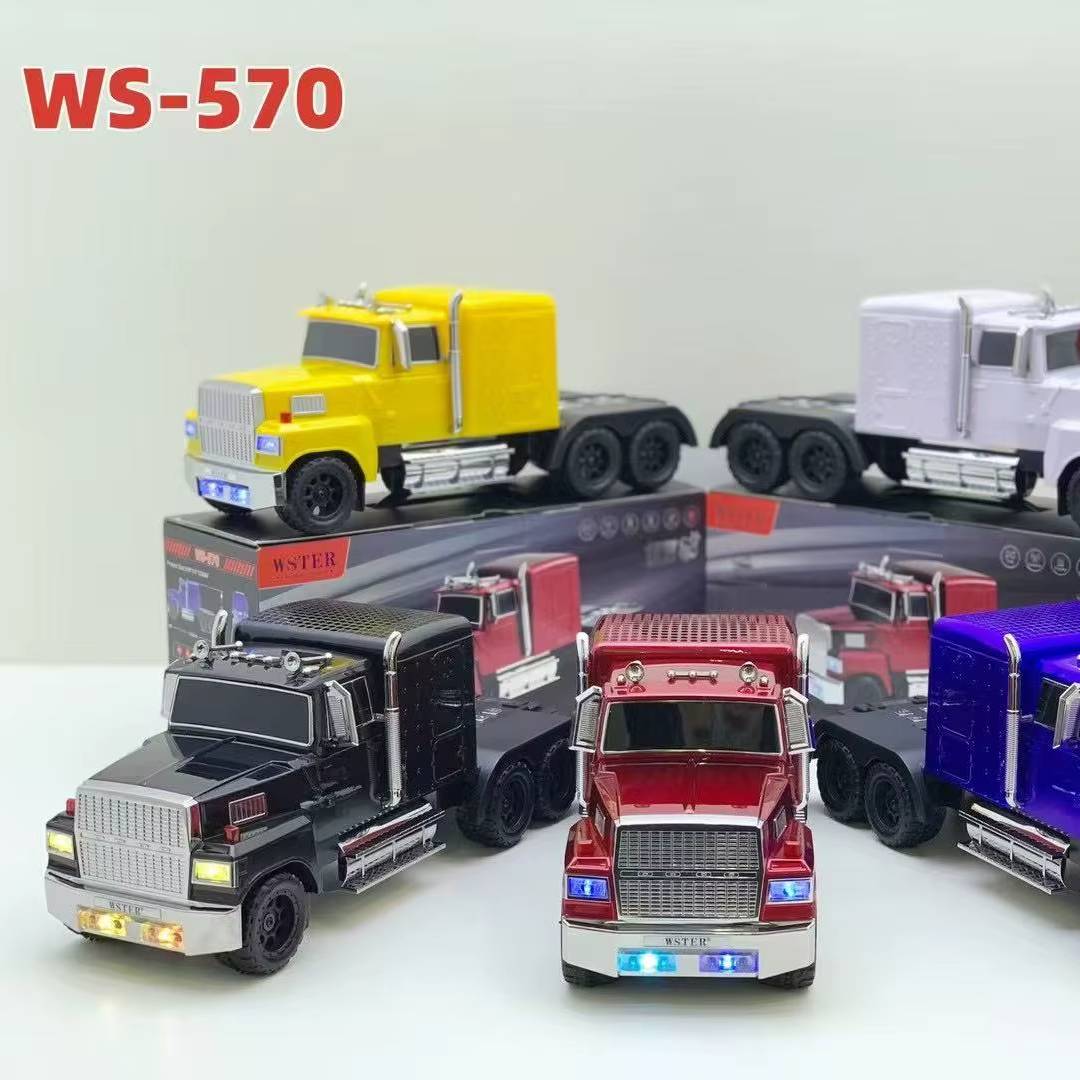 WSTER WS-570 semi truck Bluetooth speaker with LED lights, loud sound and FM radio, desk setup accessory.