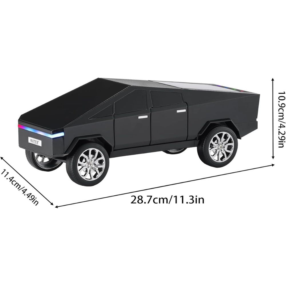 Cybertruck-style cyber car Bluetooth speaker, WSTER WS-580, LED lights, FM radio, loud bass desk decor.