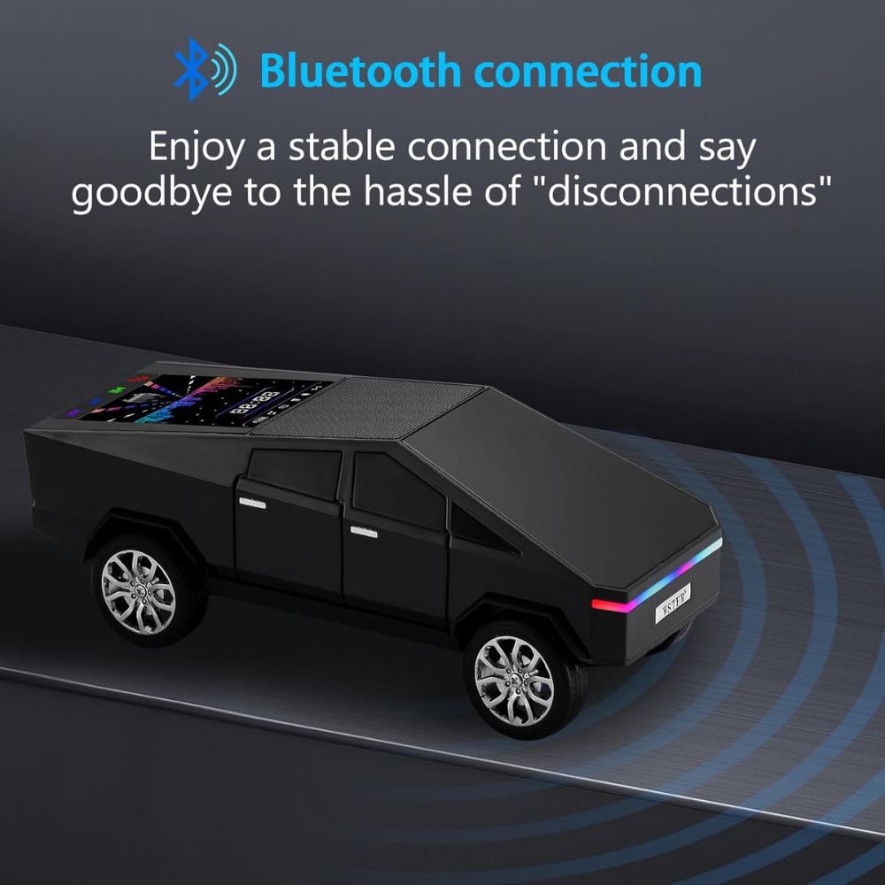 Cybertruck-style cybercar Bluetooth speaker with LED lights and FM radio, WSTER WS-580, loud bass desk decor
