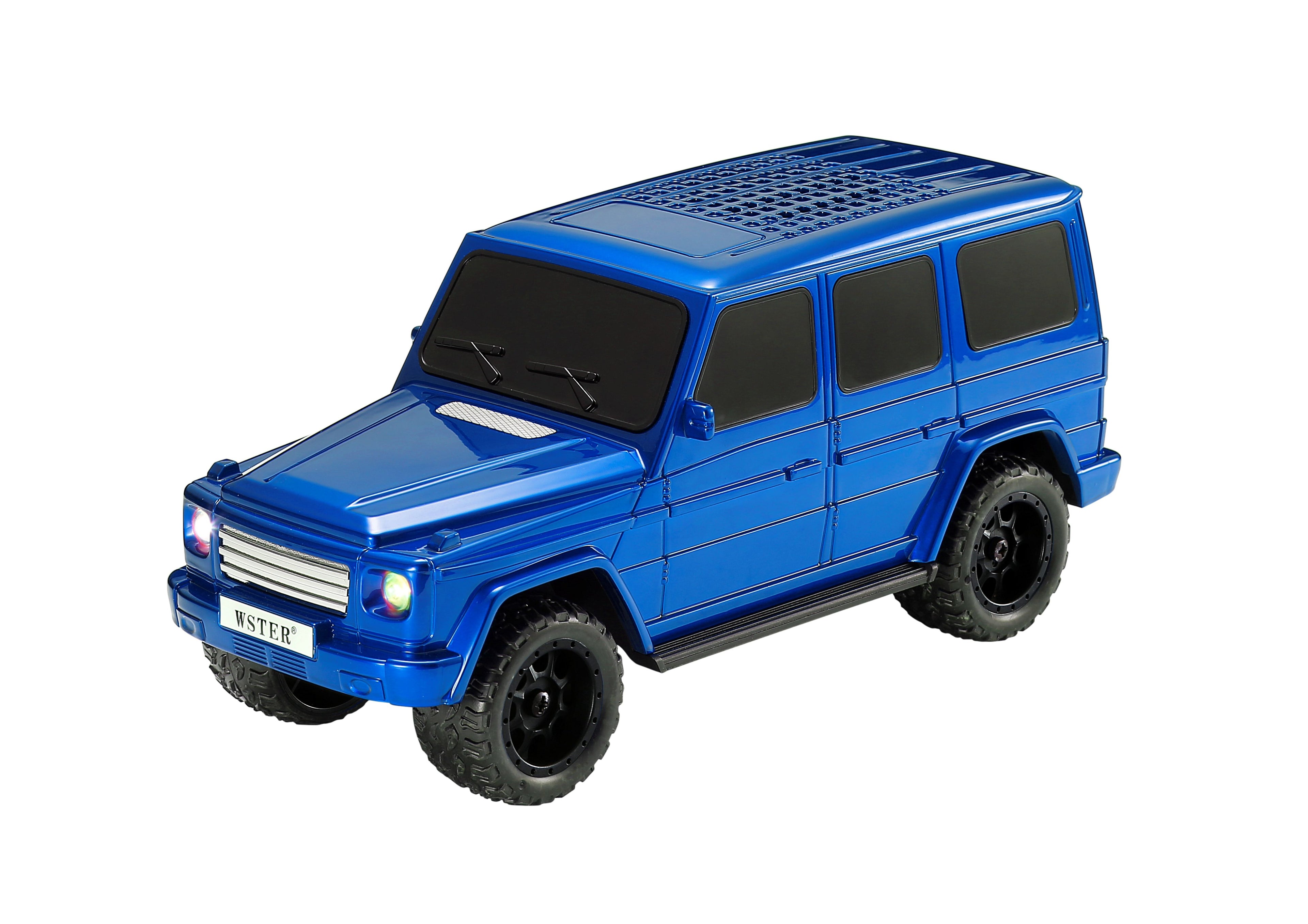 Blue off-road SUV Bluetooth wireless speaker with LED lights, WSTER WS-591, rugged desk setup accessory.