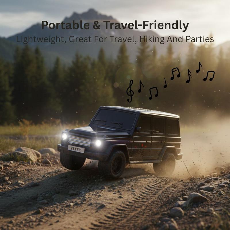 Rugged off-road SUV Bluetooth wireless speaker with LED lights, WSTER WS-591, compact desk setup accessory.