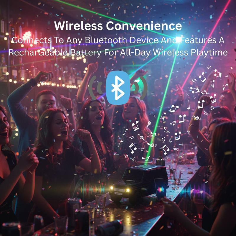 Rugged SUV off-road Bluetooth wireless speaker with LED lights, WSTER WS-591, compact desk setup accessory.