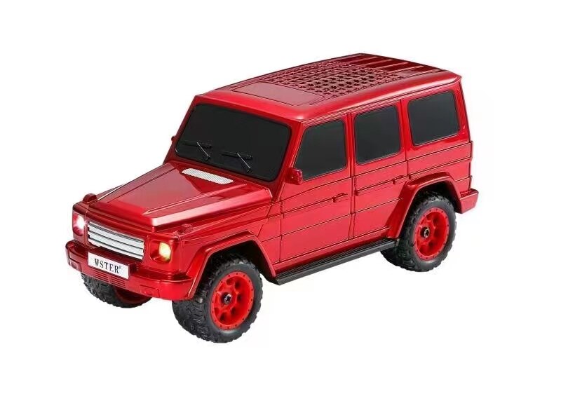 Red SUV off-road Bluetooth wireless speaker with LED lights, WSTER WS-591 rugged desk setup accessory.