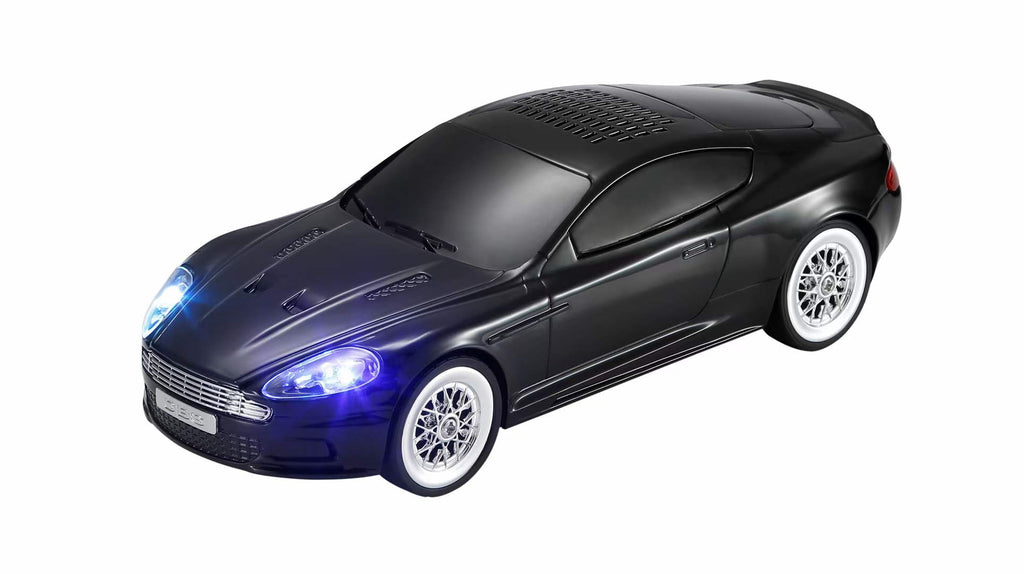 Black compact car-style Bluetooth speaker with LED lights, WSTER WS-593 modern desk setup accessory.