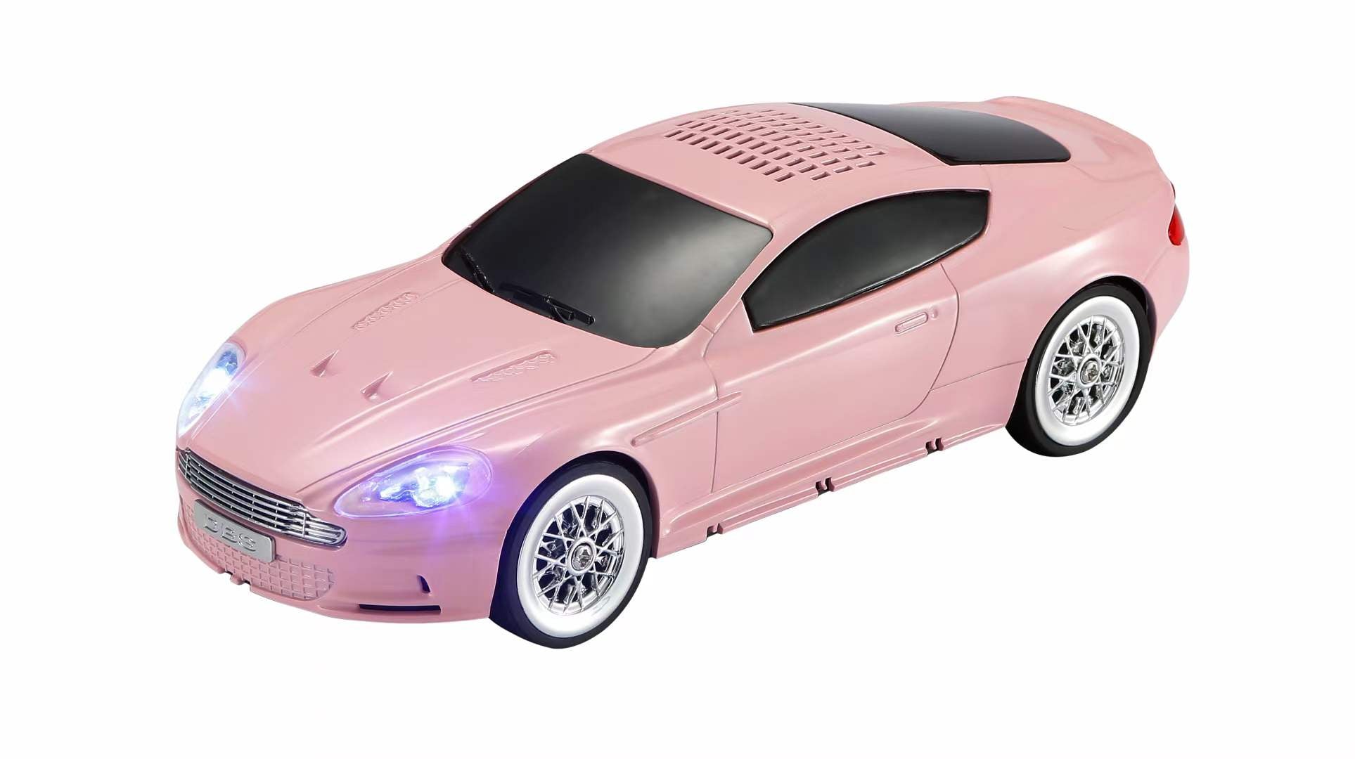Pink compact car Bluetooth speaker with LED lights, WSTER WS-593, modern desk setup accessory and car gift.