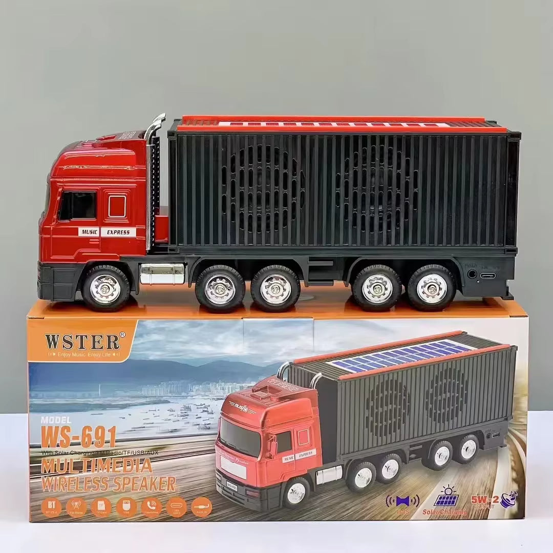 Red semi truck Bluetooth speaker, WSTER WS-691, solar-powered wireless desk setup accessory for car guys.
