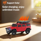 Boxy SUV-inspired Bluetooth speaker with solar charging, LED lights and FM radio, WSTER WS-696 desk decor.