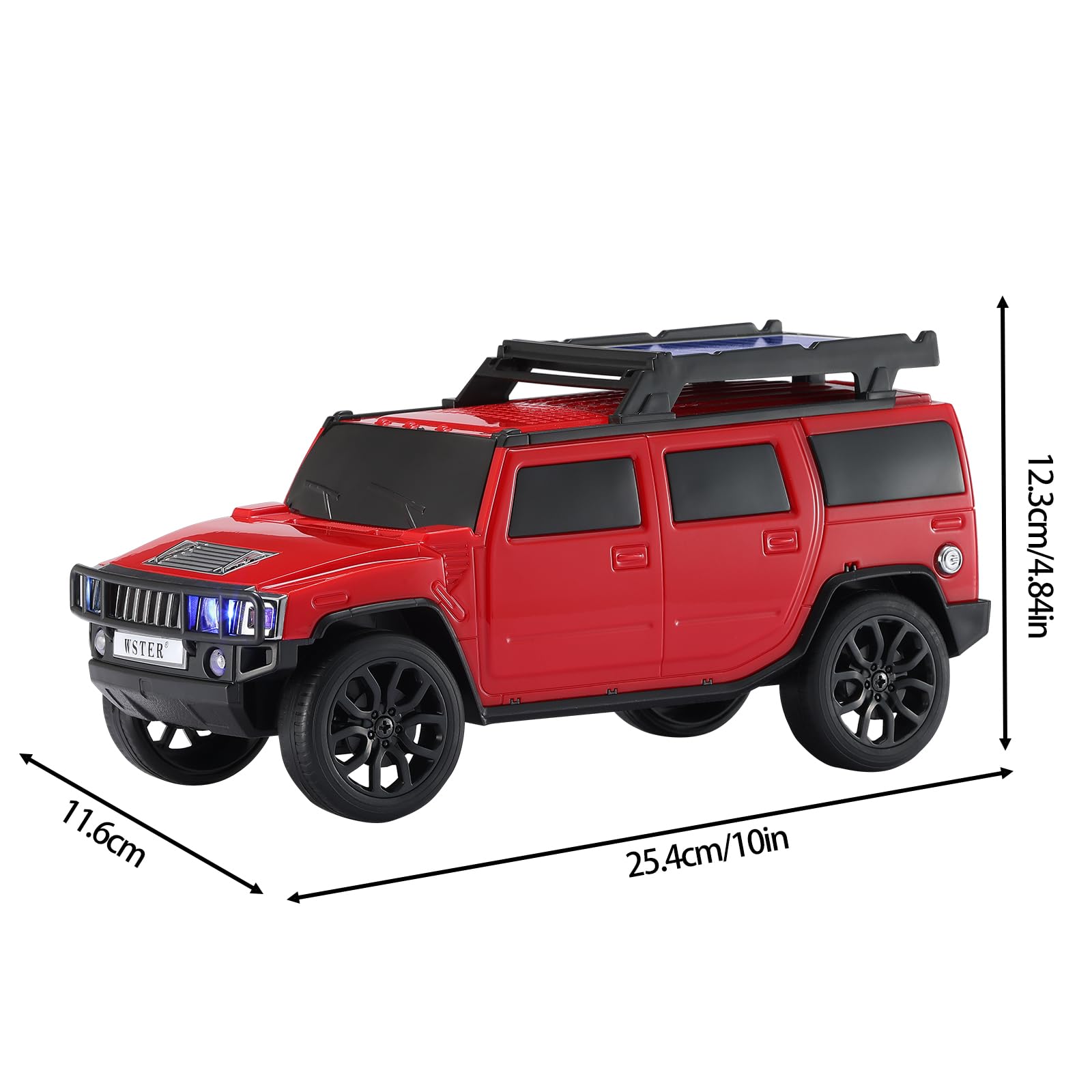 Boxy SUV-inspired Bluetooth speaker with solar charging, LED lights and moving wheels, WSTER WS-696.