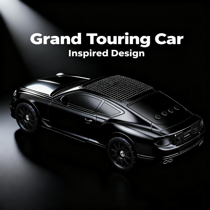 Luxury grand tourer car Bluetooth speaker, X-701 solar powered wireless speaker for desk setup and man cave decor.