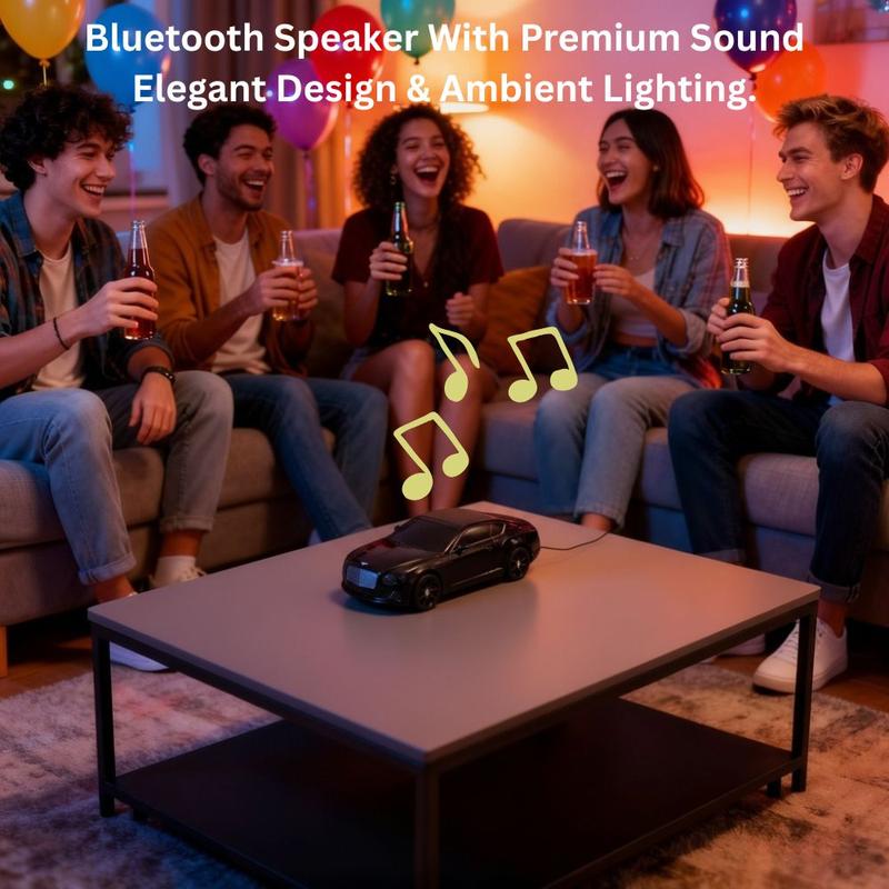 Luxury grand tourer car Bluetooth speaker, X-701 solar powered portable wireless audio desk setup accessory.