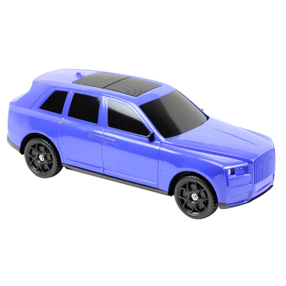 Blue luxury SUV style Bluetooth speaker, X-702 portable wireless audio desk setup accessory for car guys.